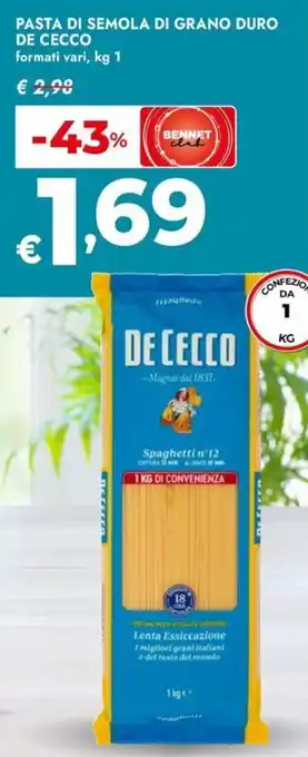 Bennet Pasta di semola di grano duro DE CECCO offerta