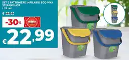 Bennet Set 3 pattumiere impilabili eco way STEFANPLAST offerta