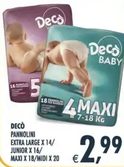 Deco Supermercati Decò pannolini extra large x 14/ junior x 16/ maxi x 18/midi x 20 offerta