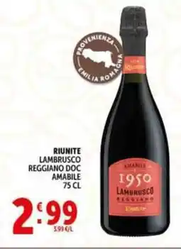 Deco Supermercati Riunite lambrusco reggiano doc amabile offerta