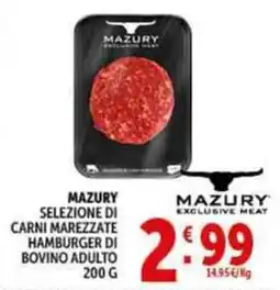 Deco Supermercati Mazury selezione di carni marezzate hamburger di bovino adulto offerta