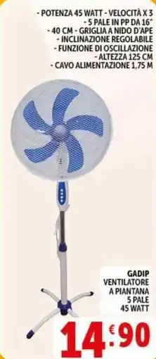 Deco Supermercati Gadip ventilatore a piantana 5 pale 45 watt offerta