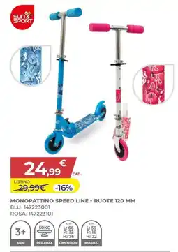 Toys Center Sun & sport monopattino speed line - ruote 120 mm offerta