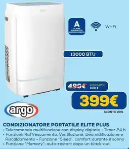 Euronics Argo condizionatore portatile elite plus offerta