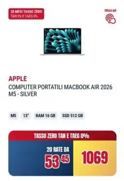Trony Apple computer portatili macbook air 2026 m5 - silver offerta