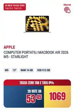 Trony Apple computer portatili macbook air 2026 M5-starlight offerta