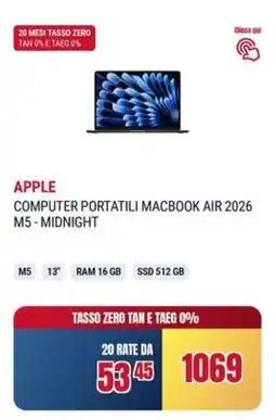 Trony Apple computer portatili macbook air 2026 M5-midnight offerta