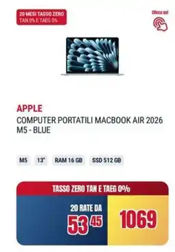 Trony Apple computer portatili macbook air 2026 M5-blue offerta