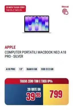 Trony Apple computer portatili macbook neo A18 pro-silver offerta