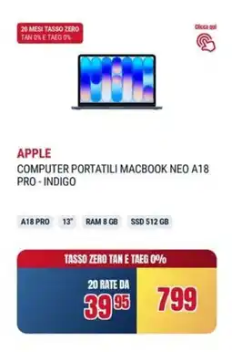 Trony Apple computer portatili macbook neo A18 pro-indigo offerta