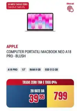 Trony Apple computer portatili macbook neo A18 pro-blush offerta