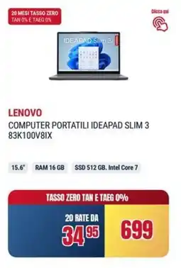 Trony LENOVO COMPUTER PORTATILI IDEAPAD SLIM 3 83K100V8IX offerta