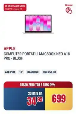 Trony Apple computer portatili macbook neo A18 pro-blush offerta