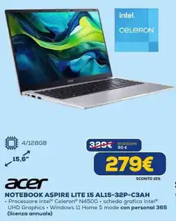 Euronics acer NOTEBOOK ASPIRE LITE 15 AL15-32P-C3AH offerta
