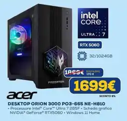 Euronics acer DESKTOP ORION 3000 PO3-665 NE-H810 offerta