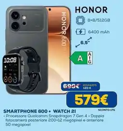 Euronics HONOR SMARTPHONE 600+ WATCH 2I offerta