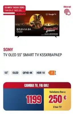 Trony SONY TV OLED 55" SMART TV K55XR8APAEP offerta