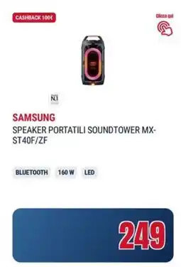 Trony Samsung speaker portatili soundtower MX- ST40F/ZF offerta