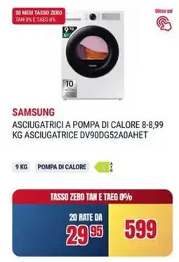 Trony SAMSUNG ASCIUGATRICI A POMPA DI CALORE 8-8,99 KG ASCIUGATRICE DV90DG52A0AHET offerta