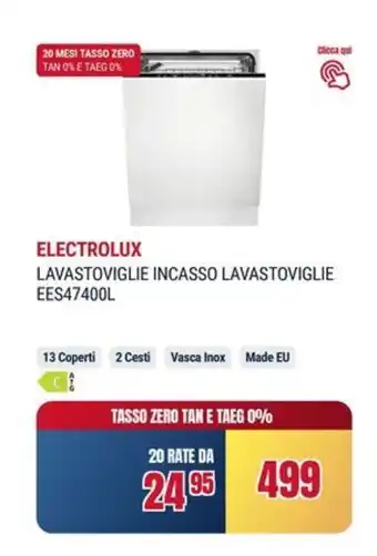 ELECTROLUX LAVASTOVIGLIE INCASSO LAVASTOVIGLIE EES47400L