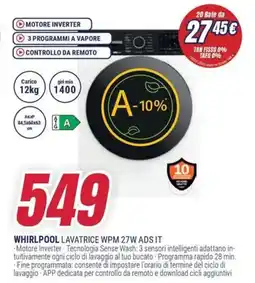 Trony WHIRLPOOL LAVATRICE WPM 27W ADS IT offerta