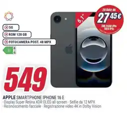 Trony APPLE SMARTPHONE IPHONE 16 E offerta