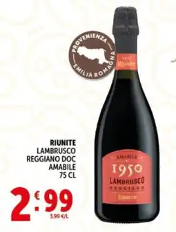 Deco Supermercati Riunite lambrusco reggiano doc amabile offerta