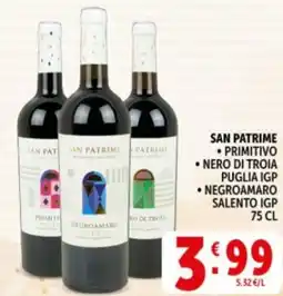 Deco Supermercati San patrime primitivo, nero di troia puglia igp, negroamaro salento igp offerta