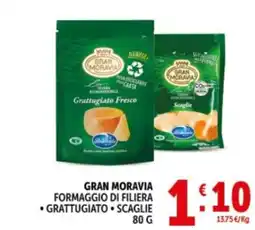 Deco Supermercati Gran moravia formaggio di filiera, grattugiato, scaglie offerta