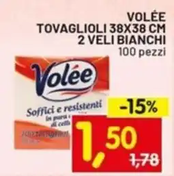 Centro Commerciale Discount Volée tovaglioli 38x38 cm 2 veli bianchi offerta