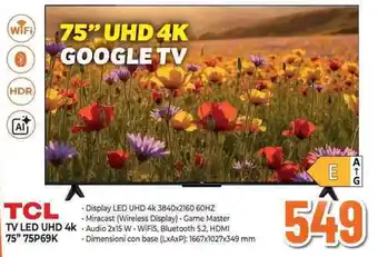 TCL TV LED UHD 4k 75" 75P69K
