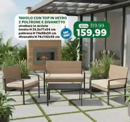 Happy Casa Tavolo con top in vetro 2 poltrone e divanetto offerta
