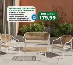 Happy Casa Tavolo con top in vetro 2 poltrone e divanetto offerta