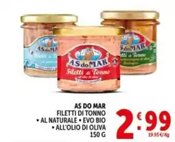 Deco Supermercati As do mar filetti di tonno, al naturale, evo bio, all'olio di oliva offerta
