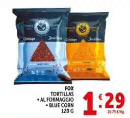 Deco Supermercati Fox tortillas, al formaggio, blue corn offerta