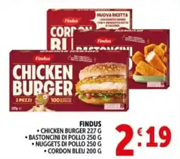 Deco Supermercati Findus chicken burger, bastoncini di pollo, nuggets di pollo, cordon bleu offerta