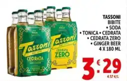 Deco Supermercati Tassoni bibite, soda, tonica, cedrata, cedrata zero, ginger beer offerta