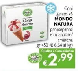 Maxi Supermercati Coni gelato x6 MONDO NATURA panna/panna e cioccolato/ amarena offerta