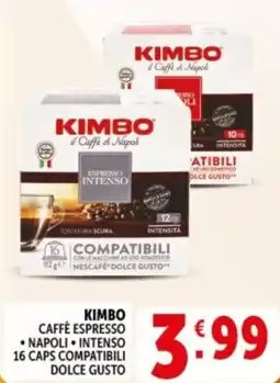 Deco Supermercati Kimbo caffè espresso napoli, intenso 16 caps compatibili dolce gusto offerta