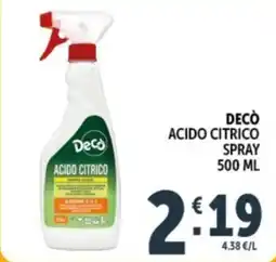Deco Supermercati Decò acido citrico spray offerta
