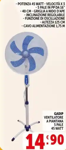 Deco Supermercati Gadip ventilatore a piantana 5 pale offerta