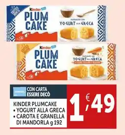 Deco Supermercati Kinder plumcake, yogurt alla greca, carota e granella di mandorla offerta