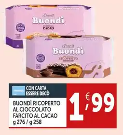 Deco Supermercati Buondì ricoperto al cioccolato farcito al cacao offerta