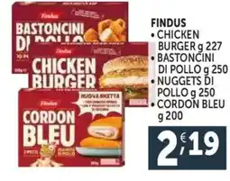 Deco Supermercati Findus, chicken burger, bastoncini di pollo offerta