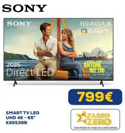 Euronics SONY SMART TV LED UHD 4K - 65" K65S39B offerta
