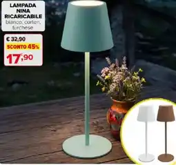 Iperal Lampada nina ricaricabile bianco, corten, turchese offerta