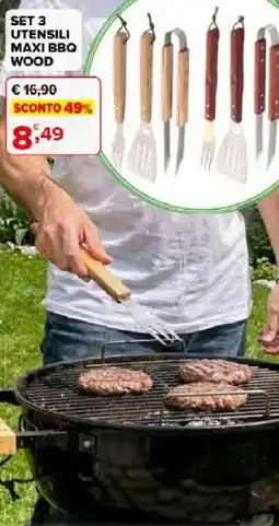 Iperal Set 3 utensili maxi bbq wood offerta