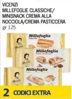Maxi Supermercati Vicenzi millefoglie classiche/ minisnack crema alla nocciola/crema pasticcera offerta