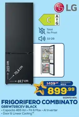 Euronics LG FRIGORIFERO COMBINATO GBBW726CEV BLACK offerta