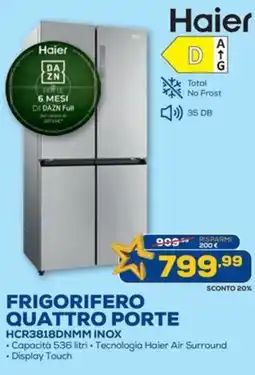 Euronics Haier FRIGORIFERO QUATTRO PORTE HCR3818DNMM INOX offerta